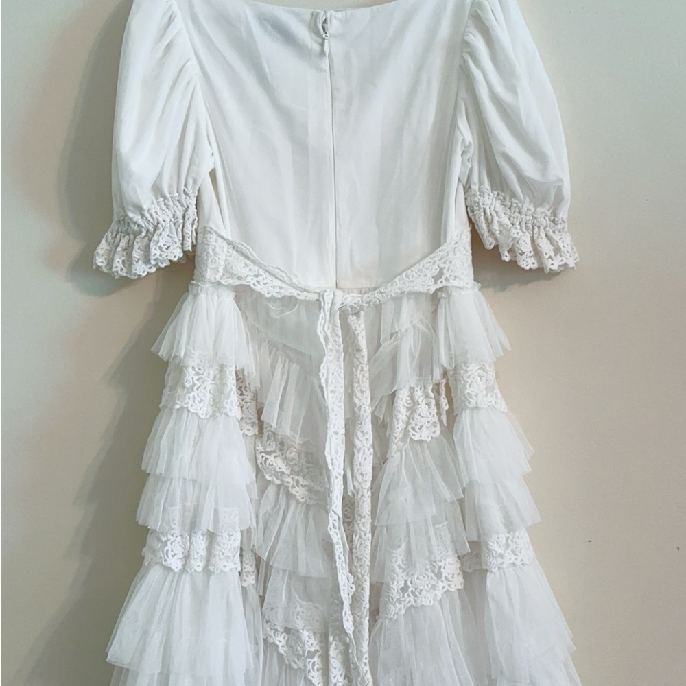 JessaKae White Tiered Lace Puff Sleeve Wedding Dress - Picture 10 of 13